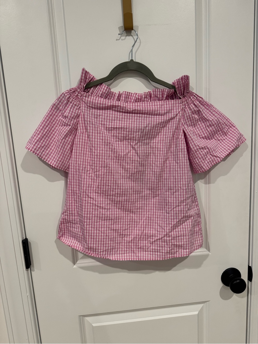 Pinko Pink Gingham Off-Shoulder Blouse